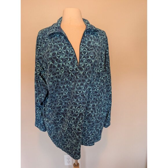 Lands End Womens 2X Blue Geometric Print Half-Zip Fleece Pullover - Picture 1 of 4